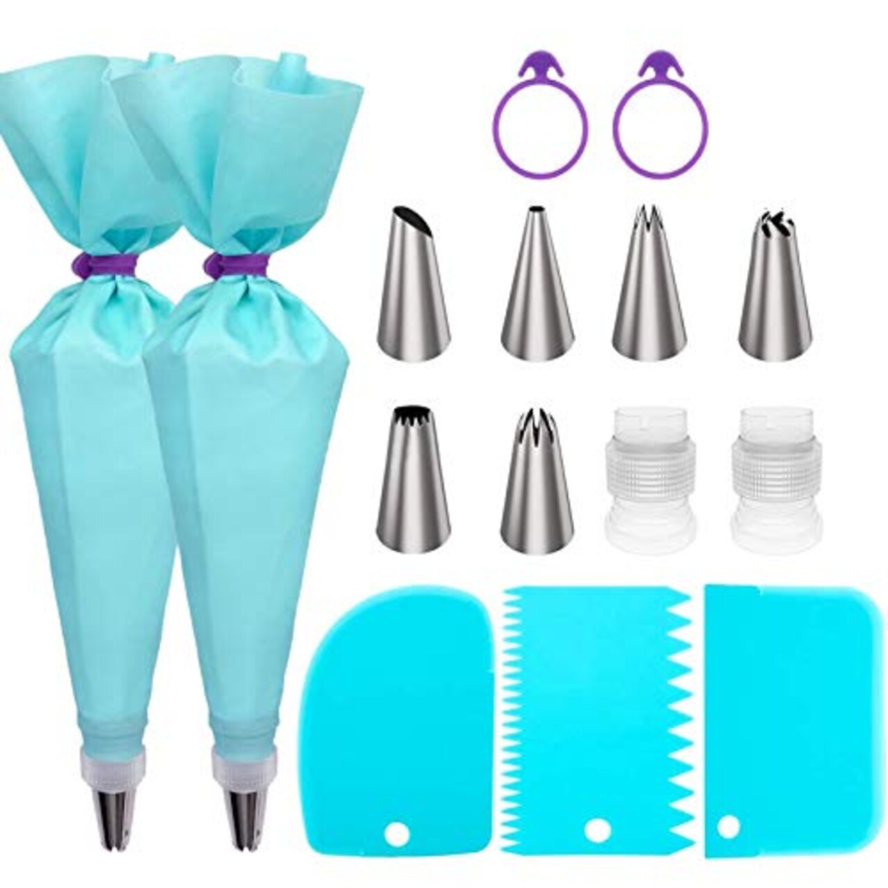 Piping Bags and Tips Set, Supplies for Baking with Reusable Pastry Bags and Tips, Standard Converters, Silicone Rings, cake decorating Tools for Cookie Icing, cake, Cupcake